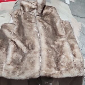 LOFT Plush Faux Fur Vest in Brown and Cream